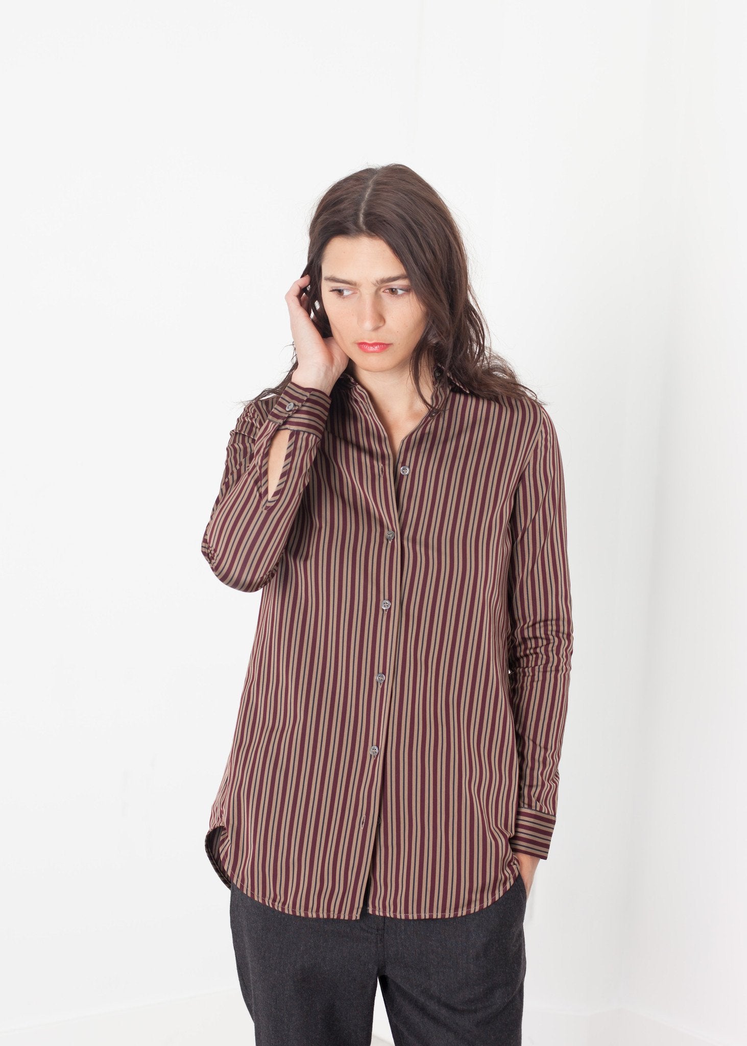 Sheen Button-Up in Red/Tan - annaclothes