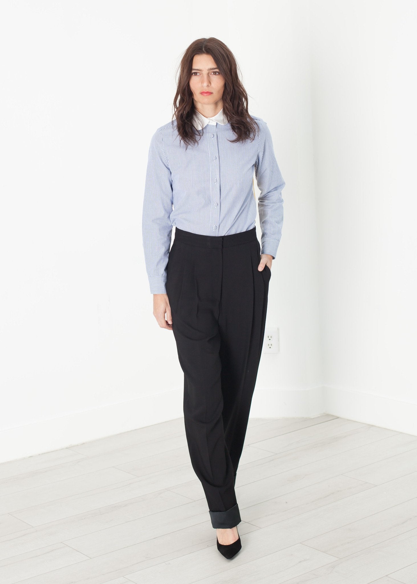 Longsleeve Blouse in Blue Stripe - annaclothes