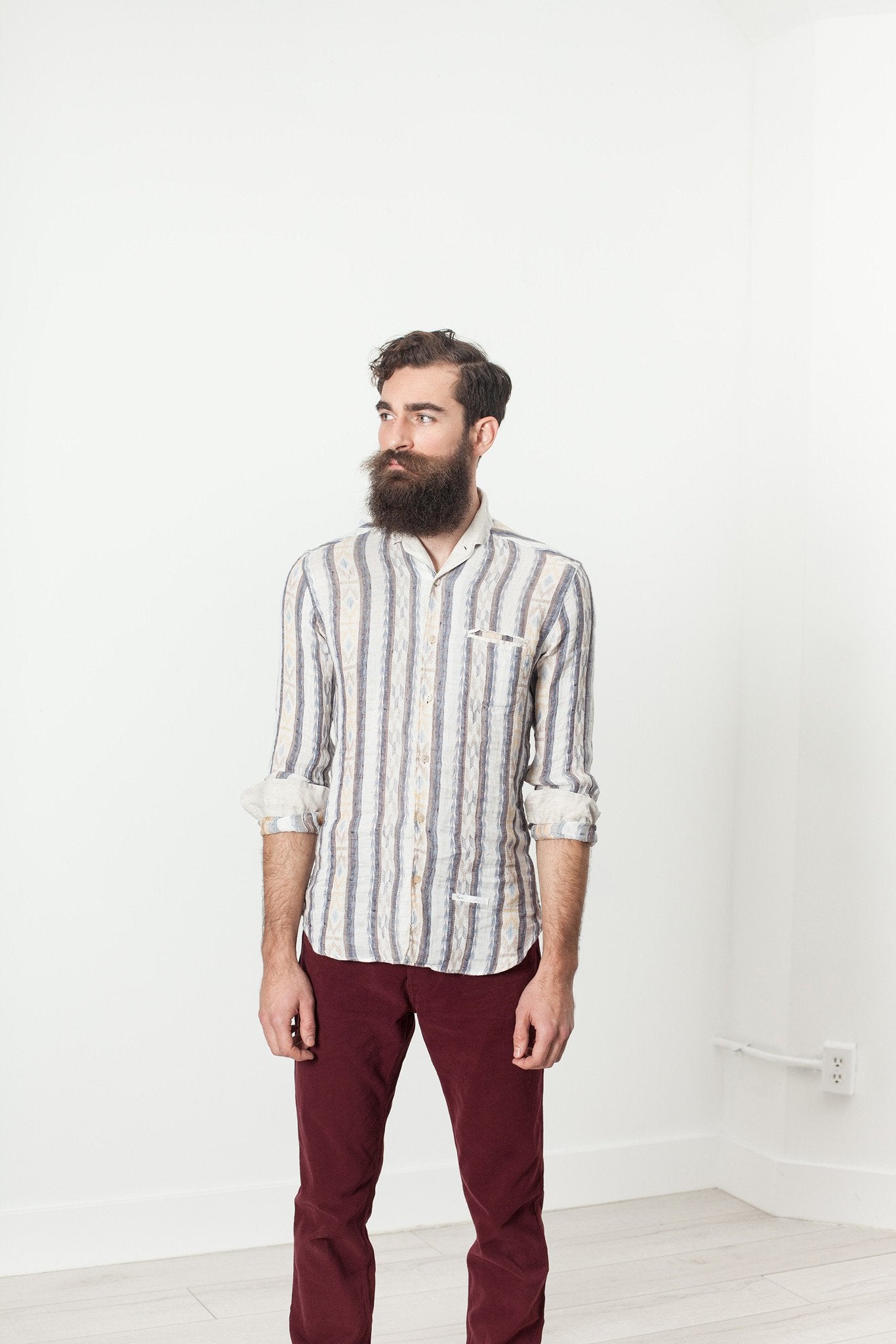 Linen Western Shirt in Beige/Blue - annaclothes