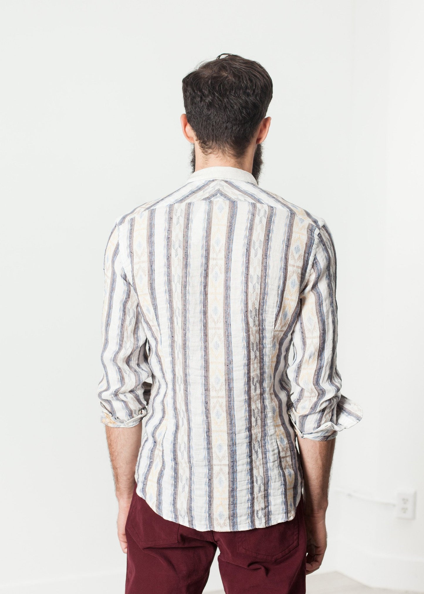 Linen Western Shirt in Beige/Blue - annaclothes