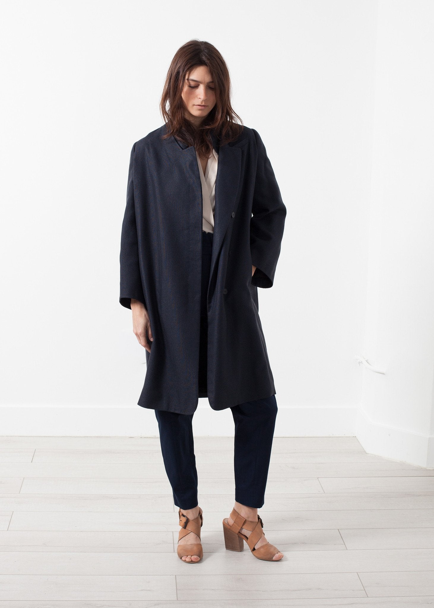 Woven Pleat Back Coat - annaclothes
