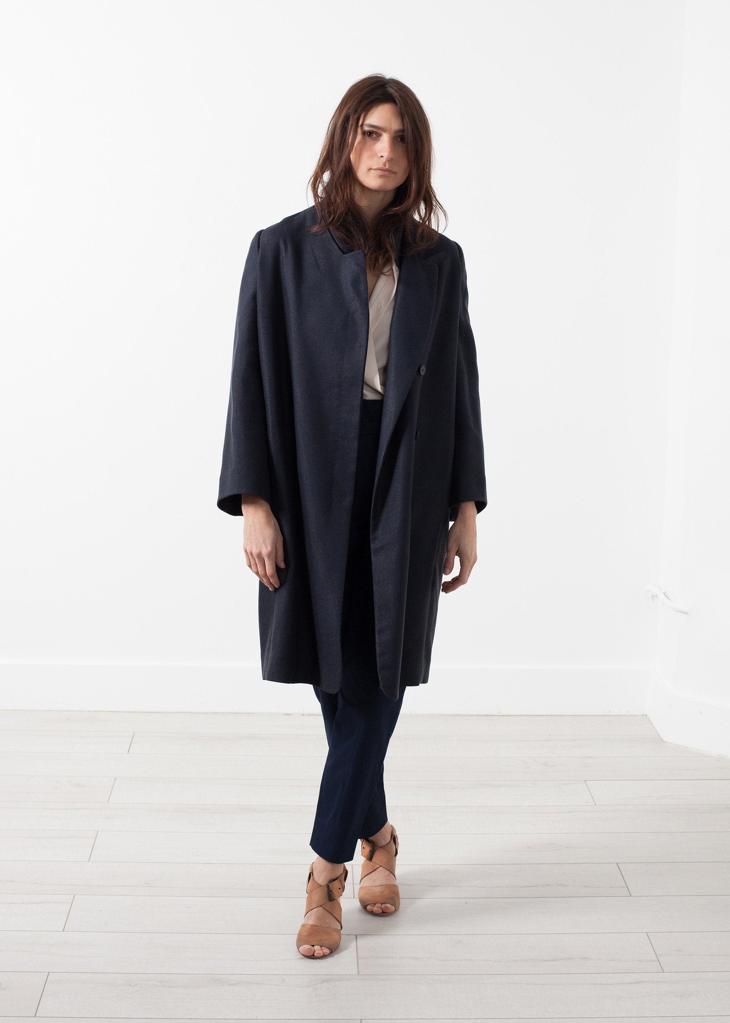 Woven Pleat Back Coat - annaclothes