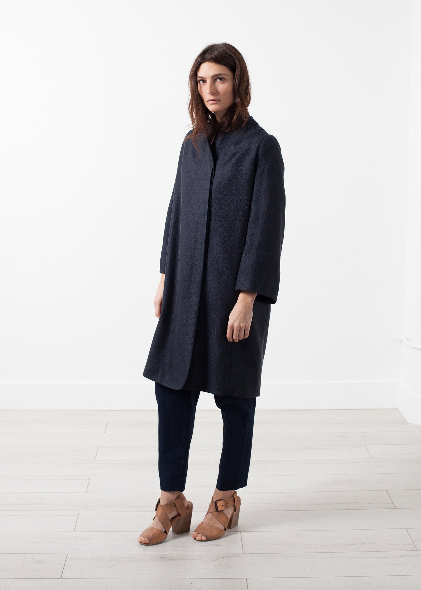 Woven Pleat Back Coat - annaclothes