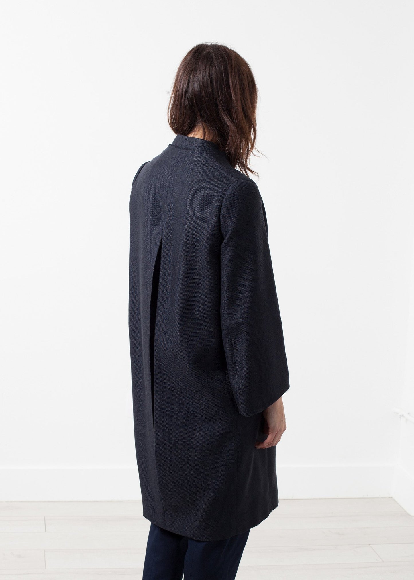 Woven Pleat Back Coat - annaclothes