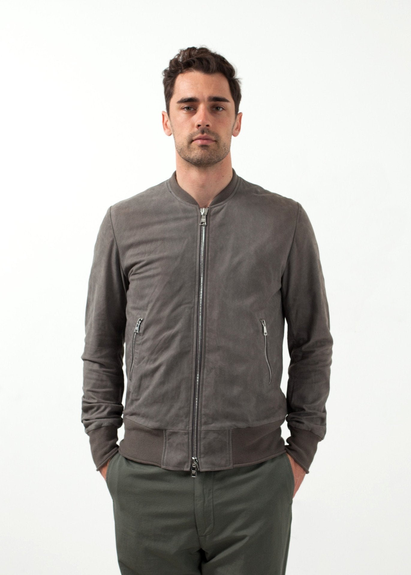 Leather Bomber Jacket in Dust - annaclothes