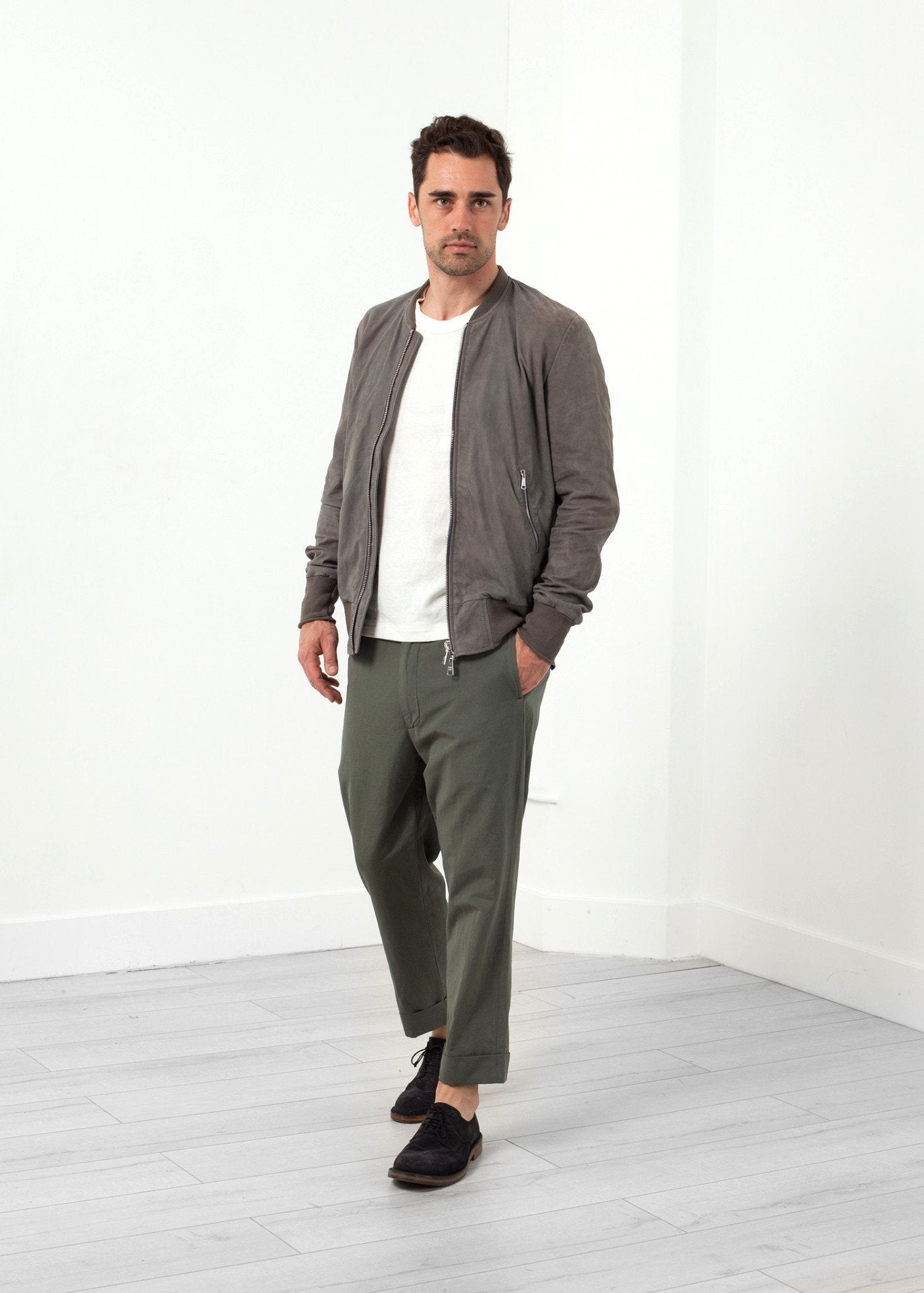 Leather Bomber Jacket in Dust - annaclothes