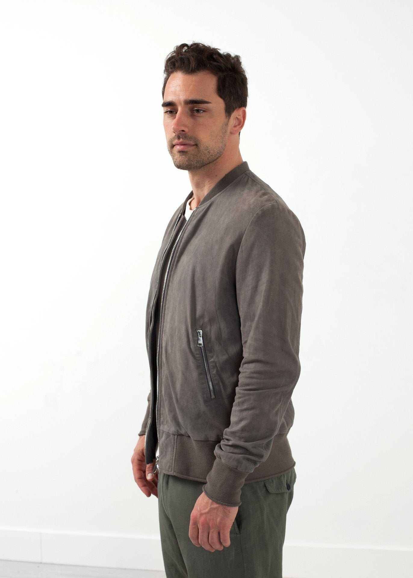 Leather Bomber Jacket in Dust - annaclothes