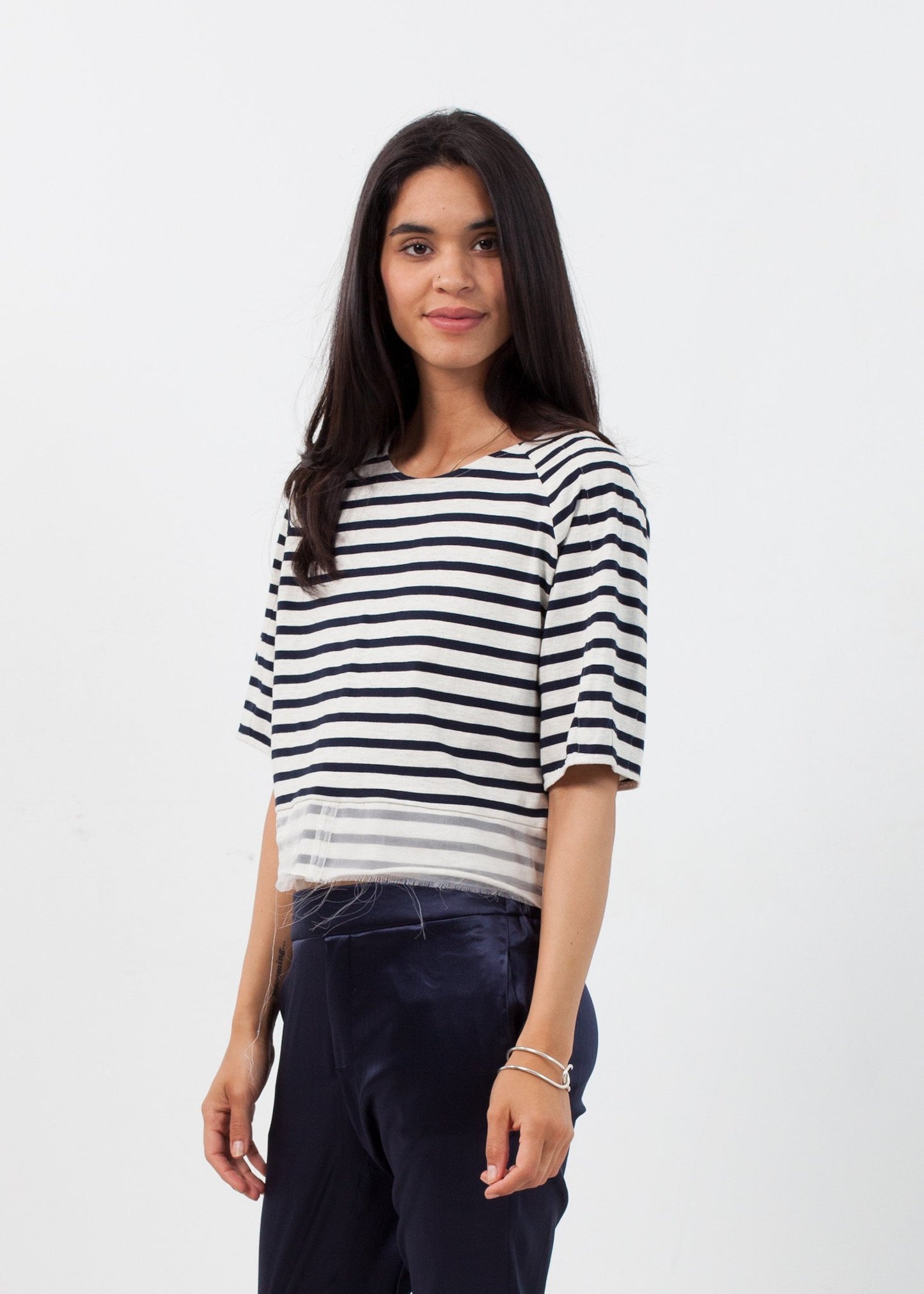 Sleeve Top in Navy Stripe - annaclothes