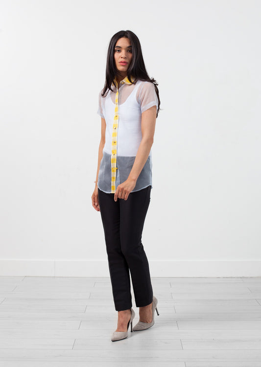 Sheer Button-Up Blouse in Pale Blue - annaclothes