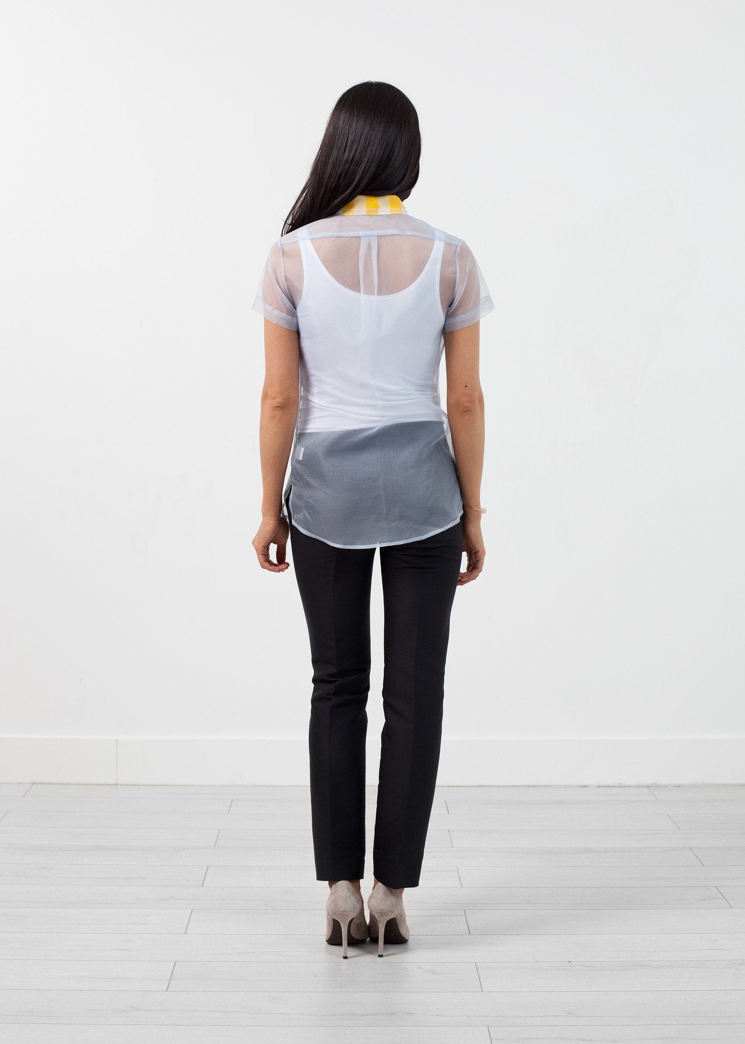 Sheer Button-Up Blouse in Pale Blue - annaclothes