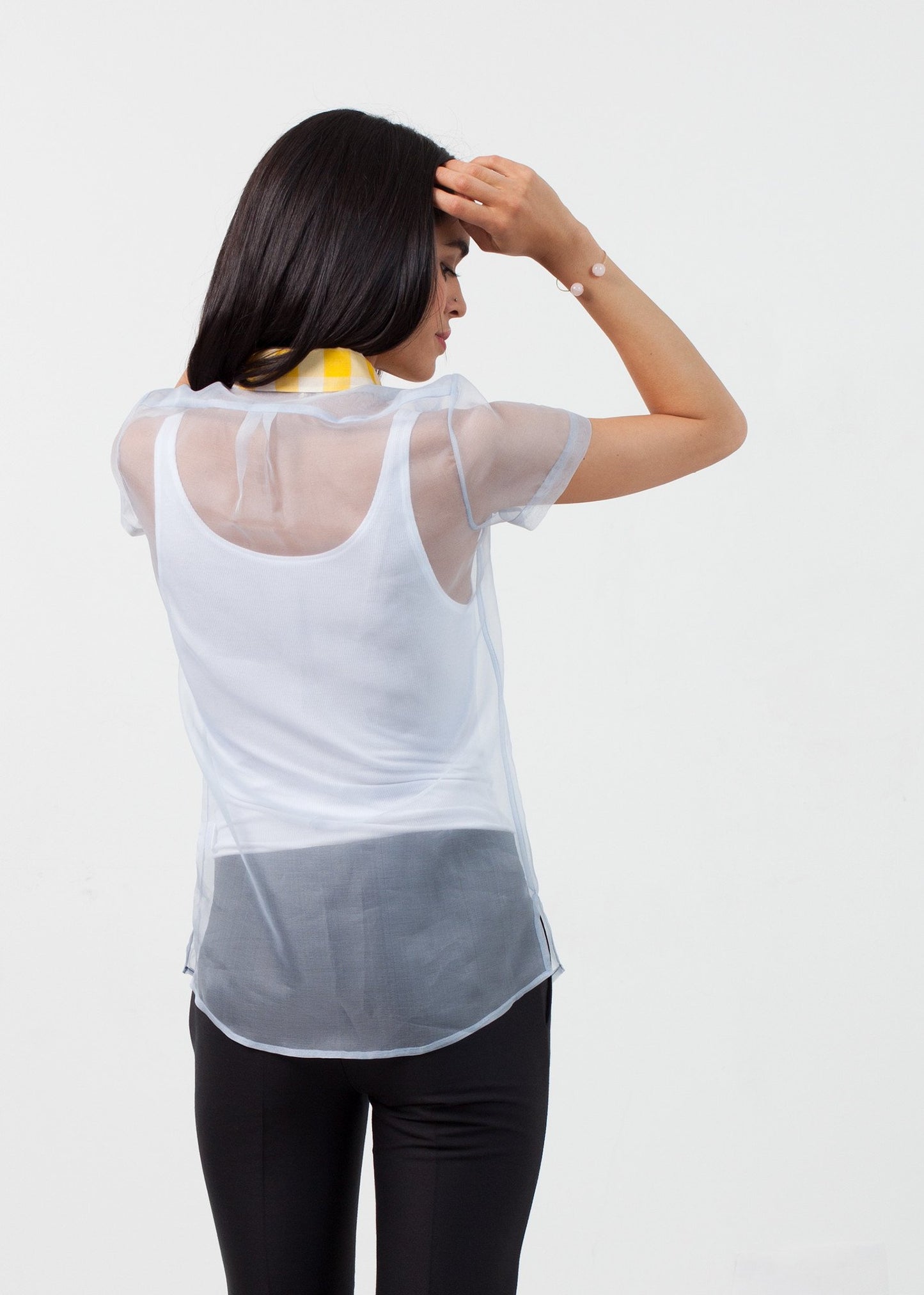 Sheer Button-Up Blouse in Pale Blue - annaclothes