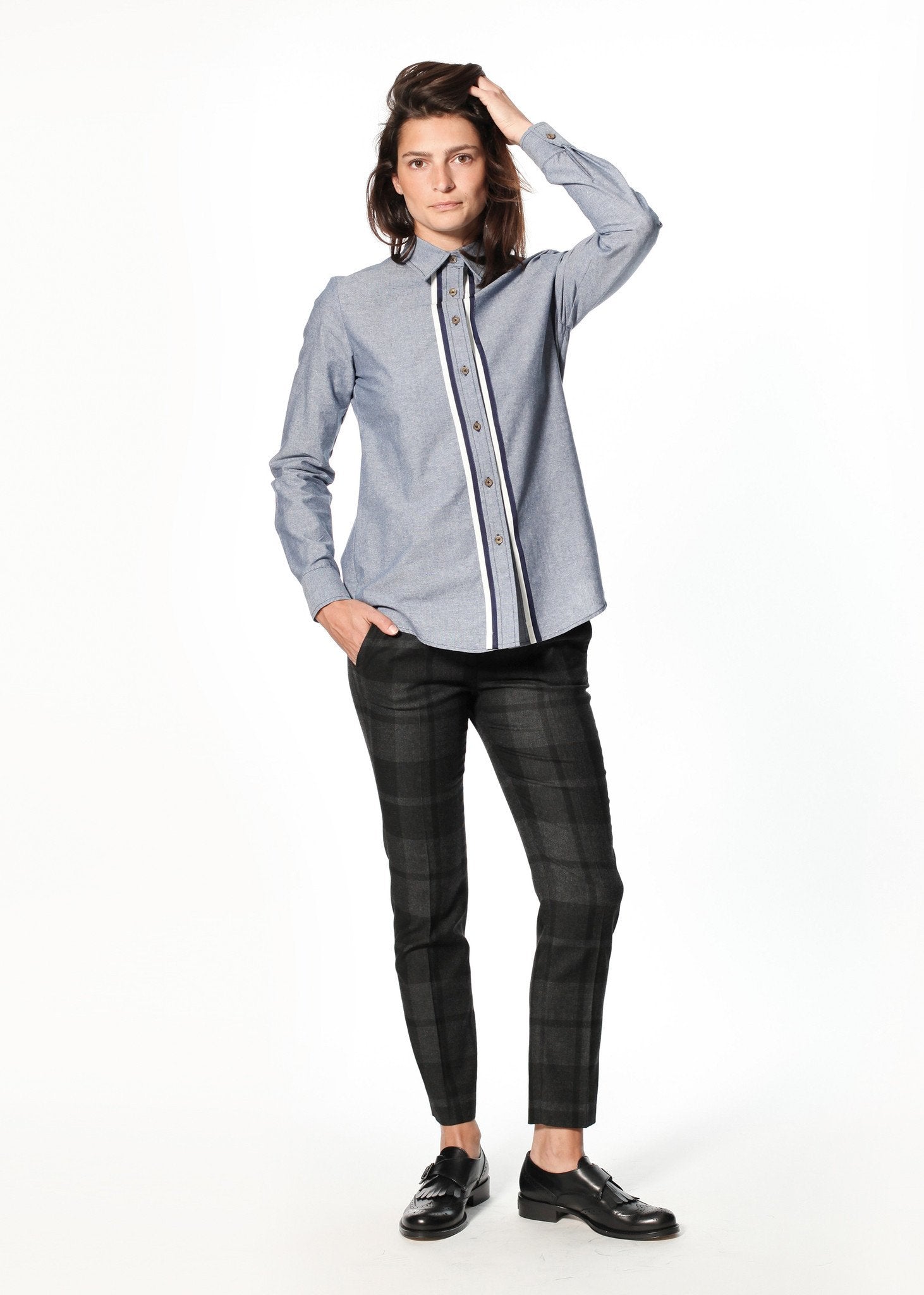 Chambray Boyfriend Shirt in Blue - annaclothes