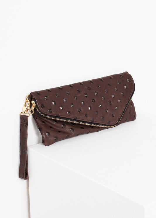 Roxanne Leather Clutch in Brown - annaclothes