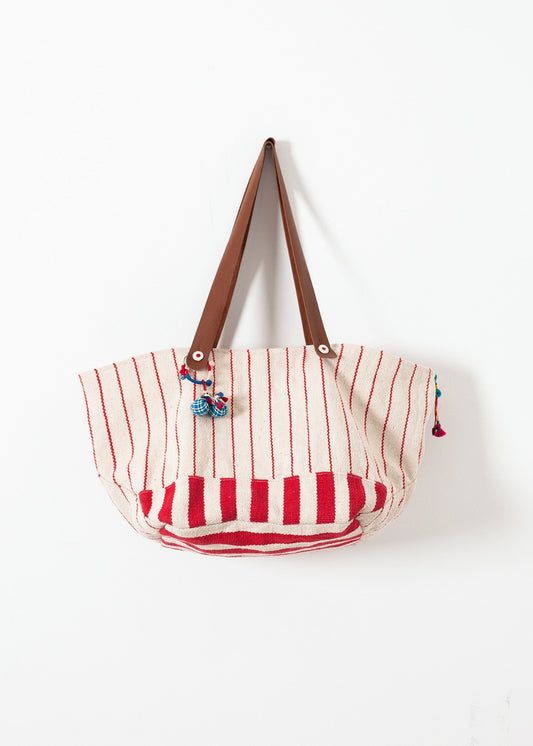 Woven Oversized Tote in Red Stripe - annaclothes