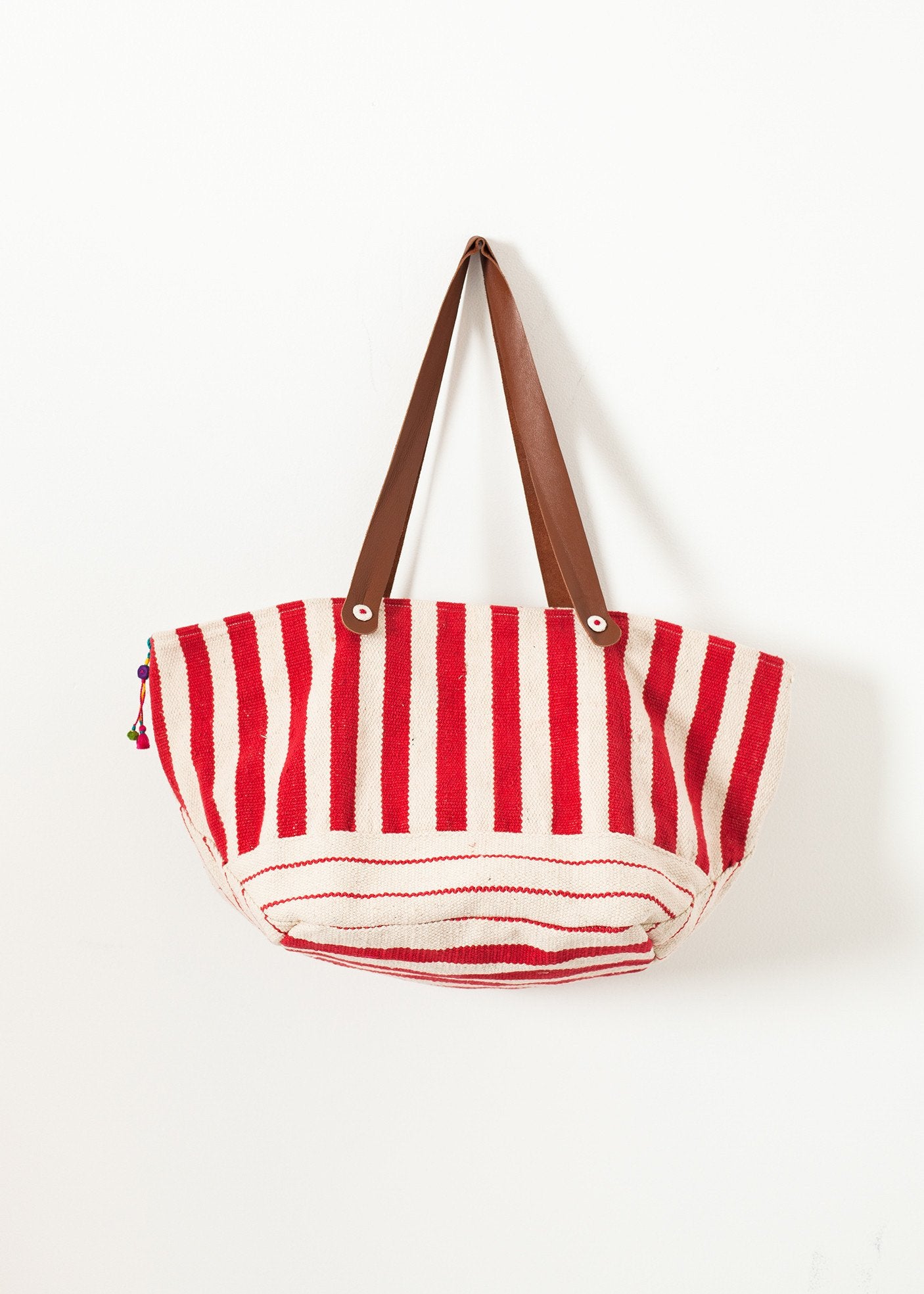 Woven Oversized Tote in Red Stripe - annaclothes