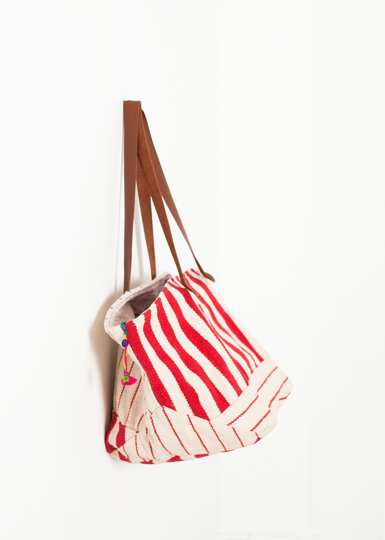 Woven Oversized Tote in Red Stripe - annaclothes