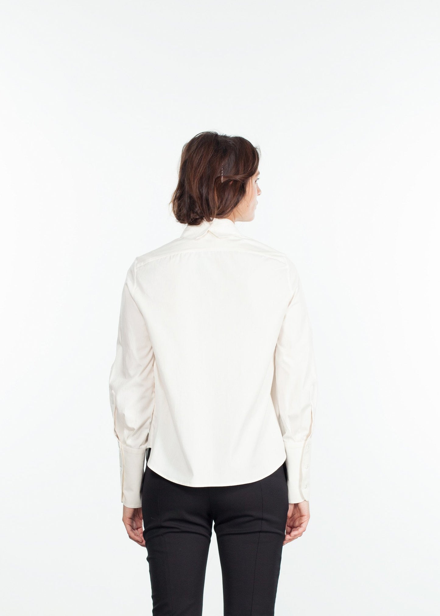 Trim Collar Poplin Blouse in Off White - annaclothes