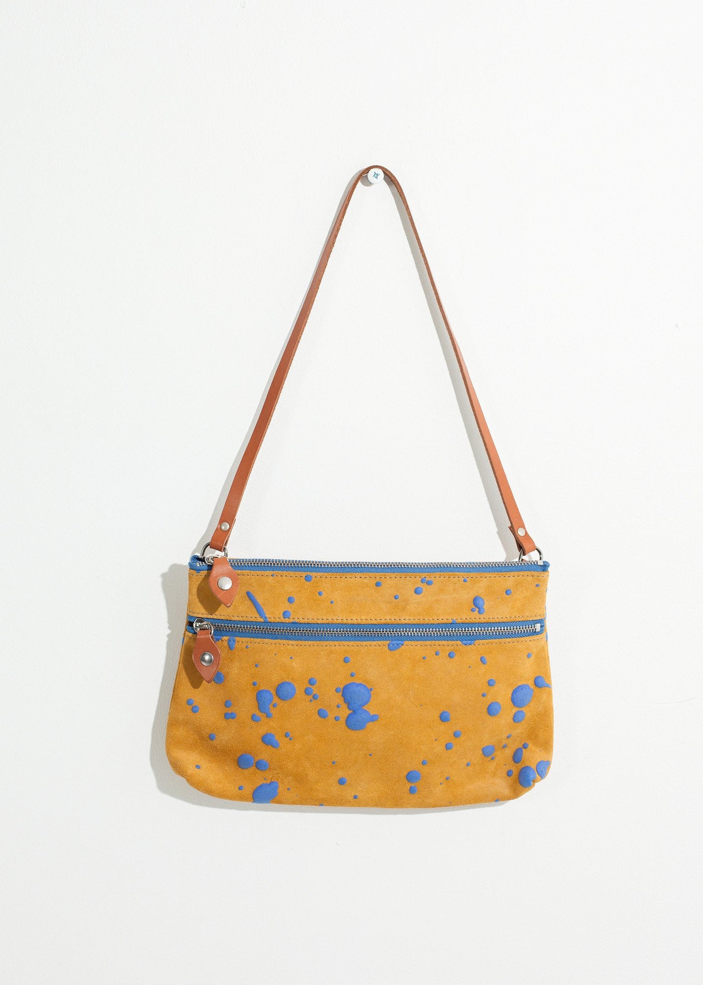 Ink Splatter Shoulder Bag in Mustard/Blue - annaclothes