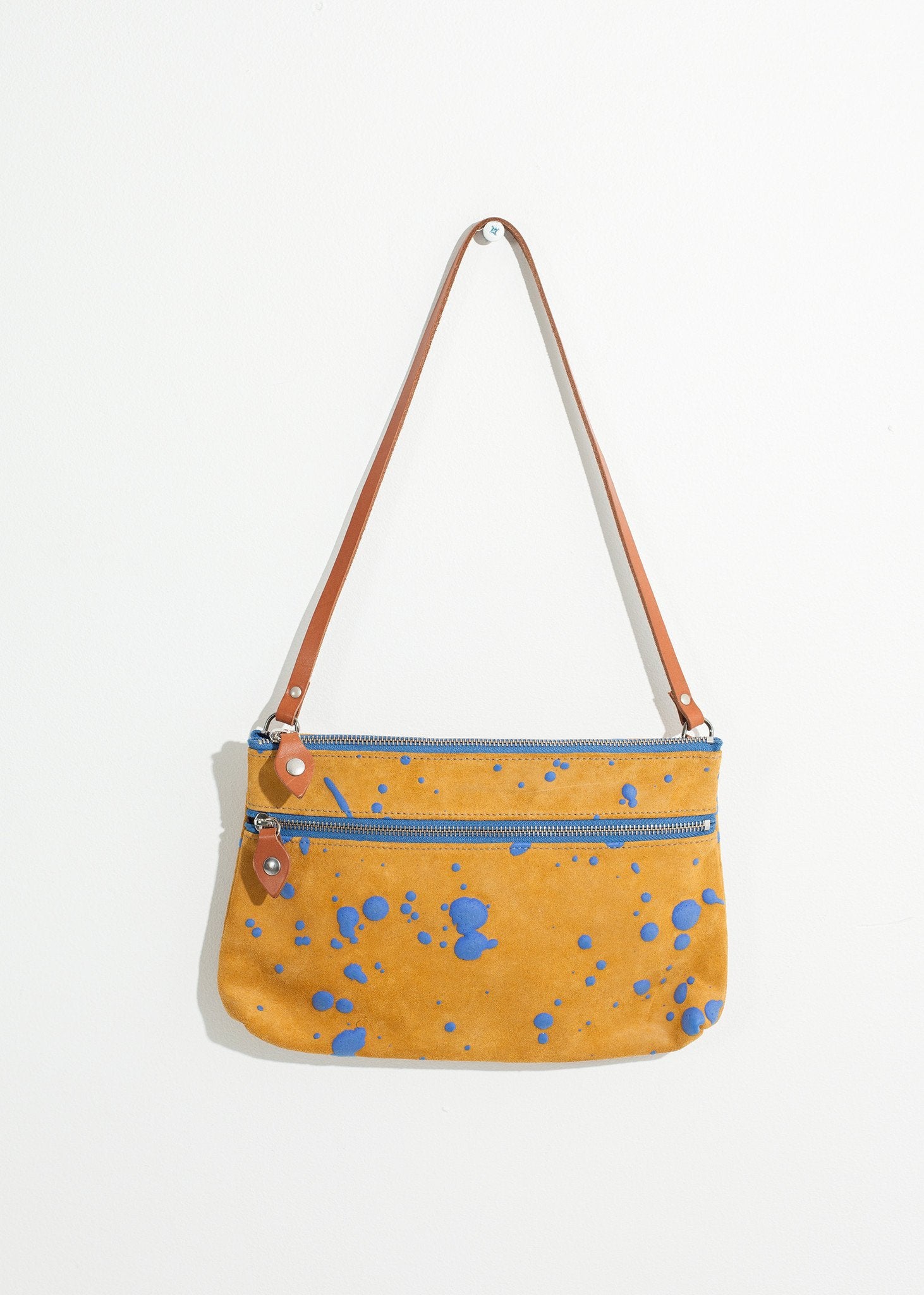 Ink Splatter Shoulder Bag in Mustard/Blue - annaclothes