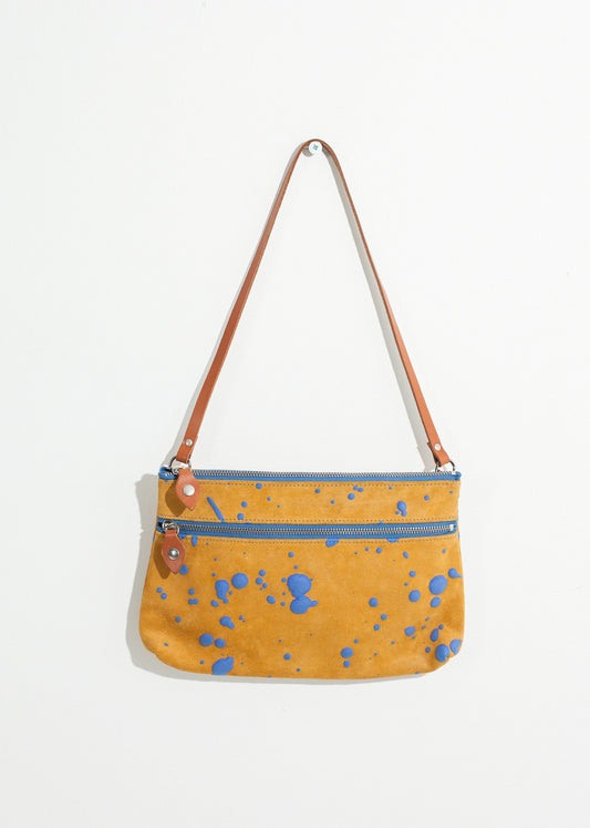 Ink Splatter Shoulder Bag in Mustard/Blue - annaclothes