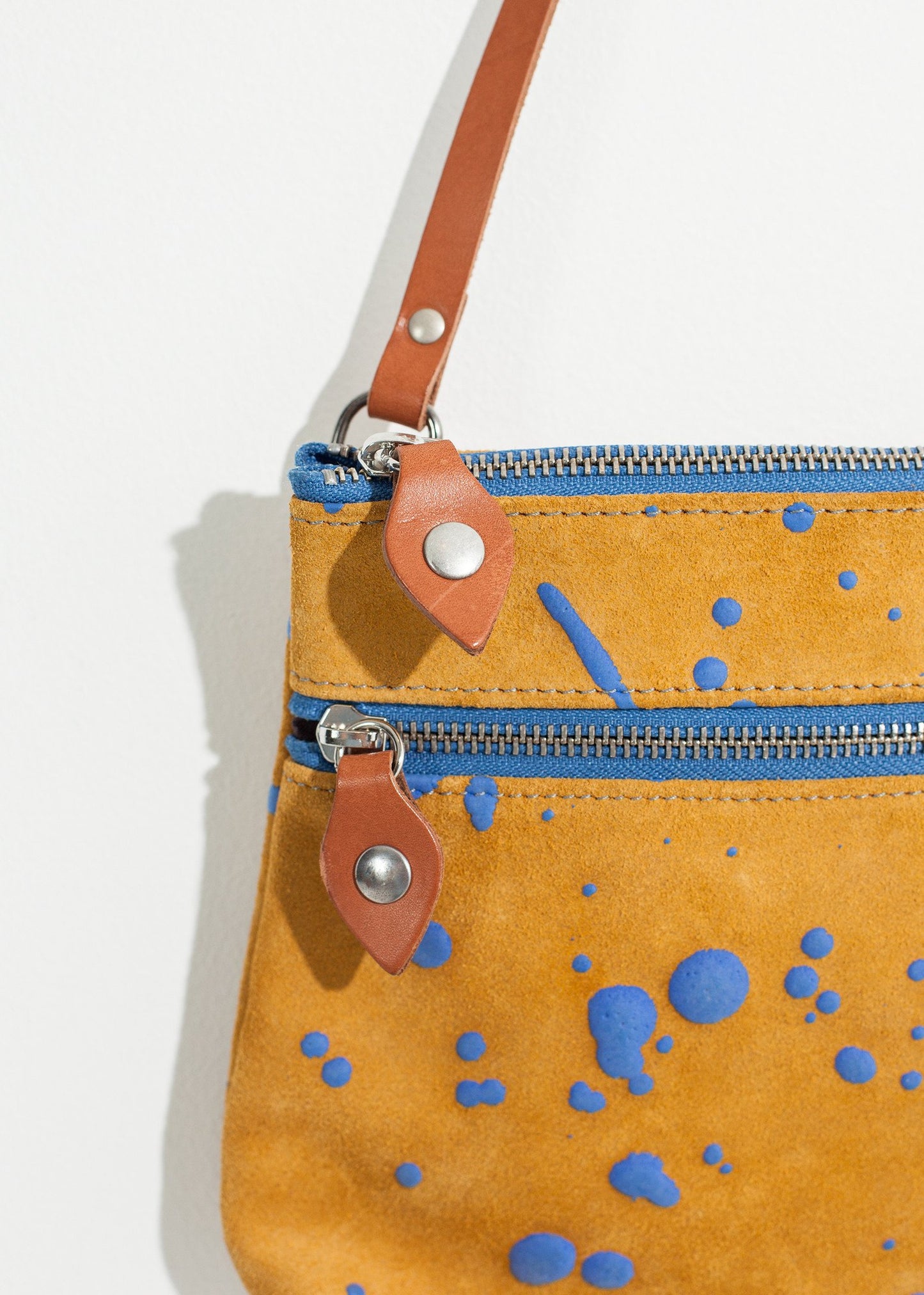 Ink Splatter Shoulder Bag in Mustard/Blue - annaclothes