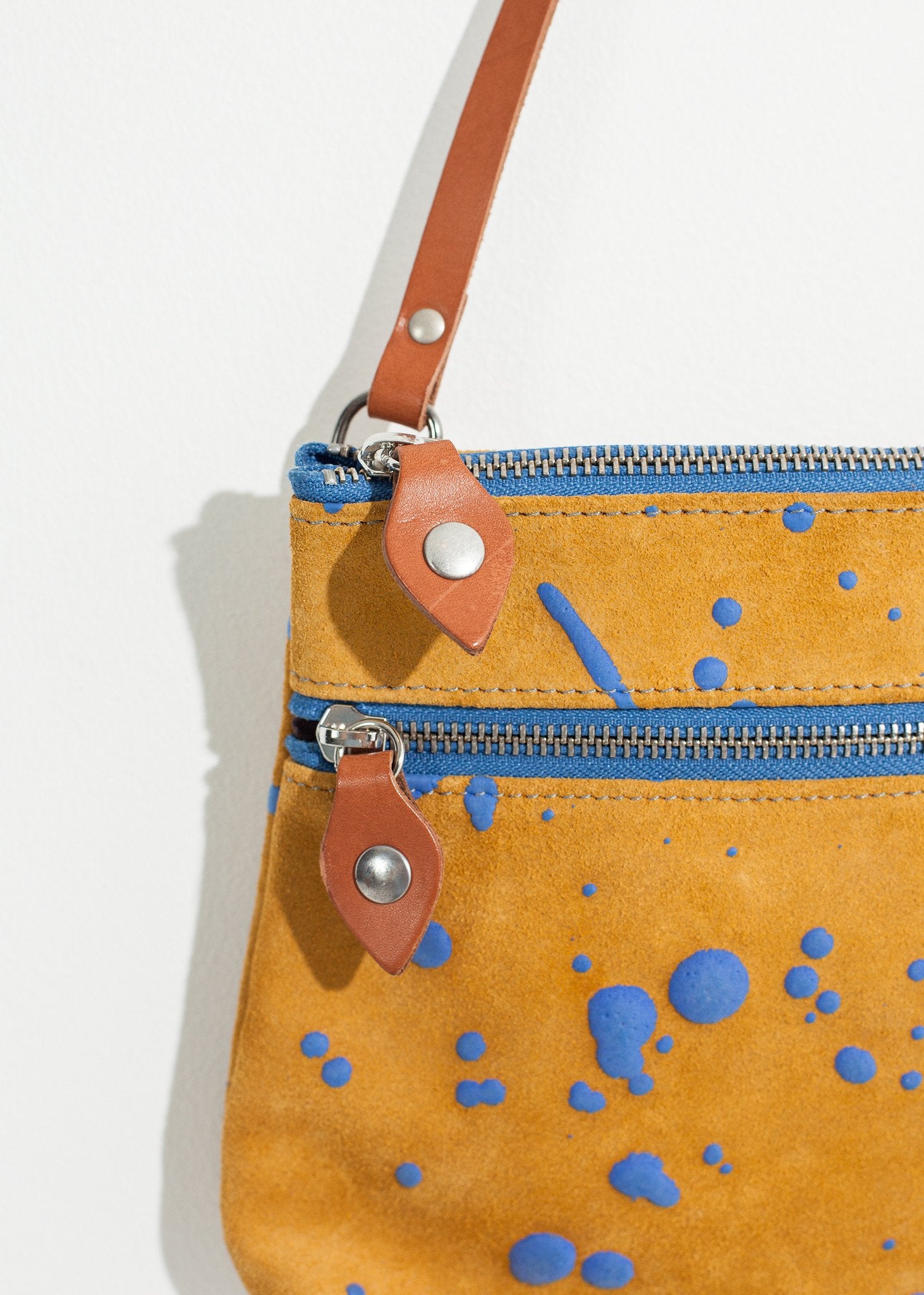 Ink Splatter Shoulder Bag in Mustard/Blue - annaclothes