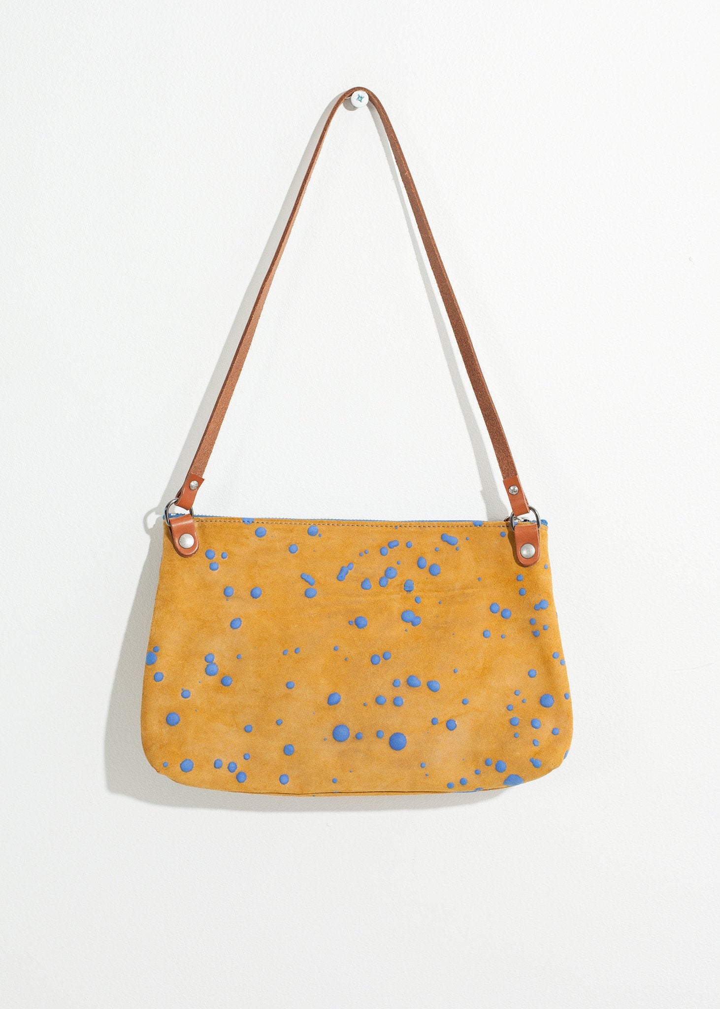 Ink Splatter Shoulder Bag in Mustard/Blue - annaclothes